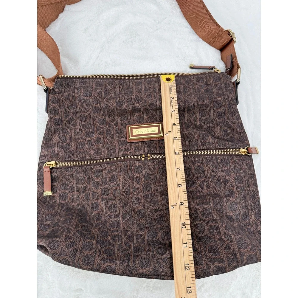 Calvin‎ Klein Crossbody Bag Womens Large Brown Monogram Logo Nylon Bag